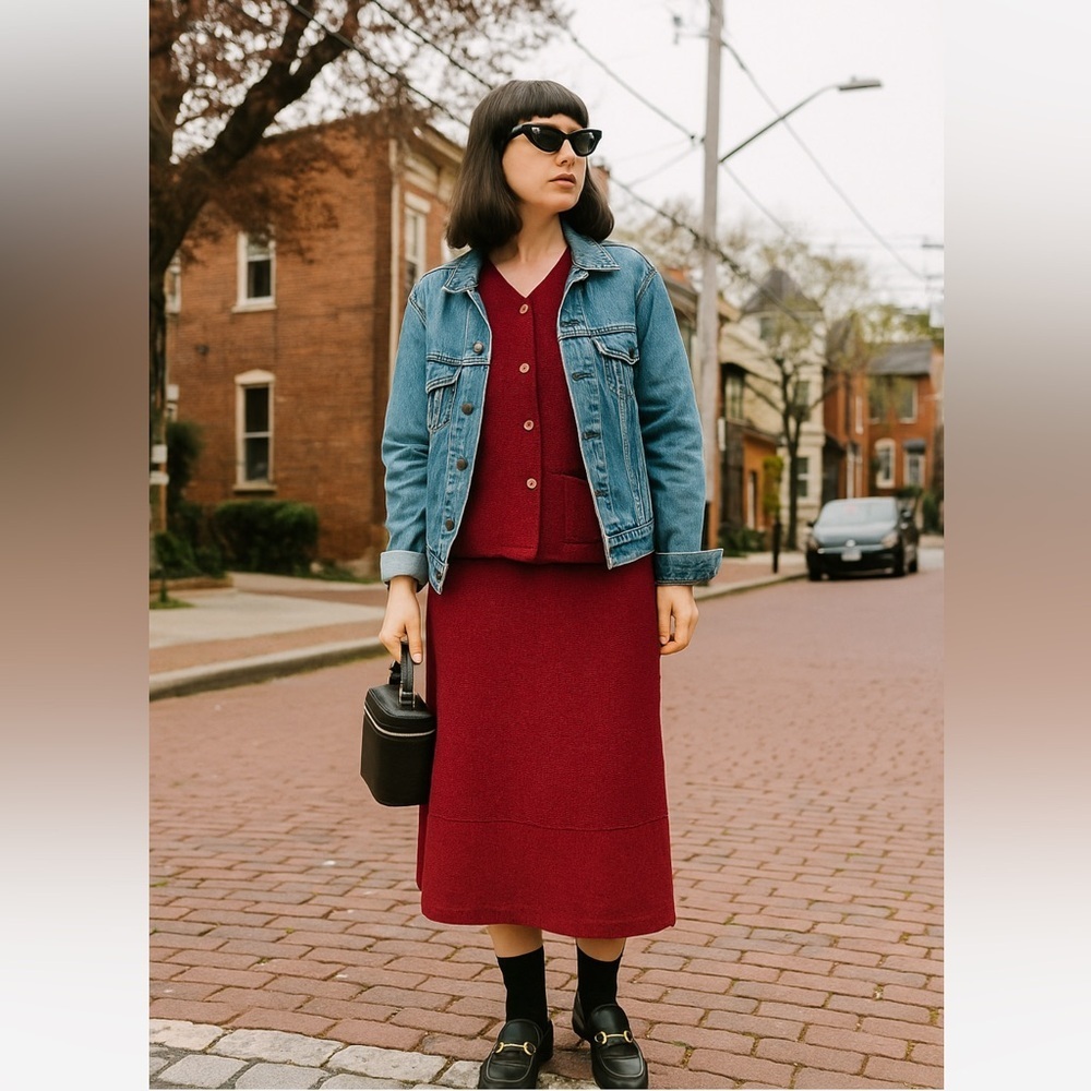 CITY WEAR | Vintage Elegant Burgendy Rayon Women's Skirt Set